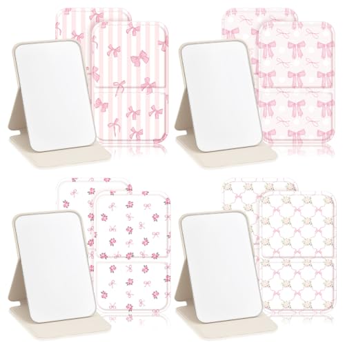 Geelin 12 Pcs Compact Mirror Bulk Mini Pocket Mirrors for Women Travel Folding Mirror Portable Hand Mirrors for Party Gift Camping Office Home(Pink Bow)