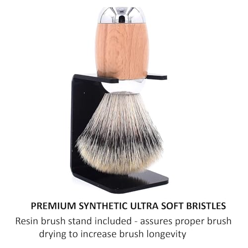 Taconic Shave Synthetic Silvertip Luxury Shaving Brush ? Premium 22?mm Knot, Ultra?Soft Bristles, Beechwood Handle, Includes Acrylic Stand & Gift Box