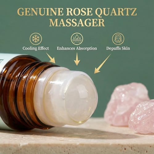 Frankincense & Castor Oil Roll-On with Rose Quartz, Organic Cold-Pressed Castor Oil for Face & Body, Portable Roller Applicator, 50ml / 1.69oz (2)