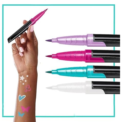 BIC BodyMark Party Pack Temporary Tattoo Marker for Skin, Premium Brush Tip, Gifts for Teens, 4 Count Pack