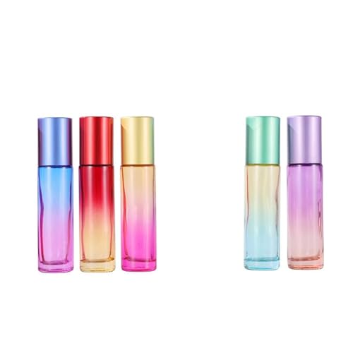 10 Packs 10ml Gradient Color Essential Oil Roller Bottles,Thick Glass Empty Refillable Roll On Bottles with Stainless Steel Roller Balls for Travel,Fragrance,Perfume, Essential Oil (Green)
