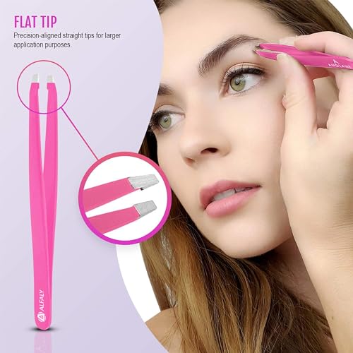 Tweezers Set - Professional Stainless Steel 5-Piece Precision Tweezer for Men & Women - Great for Facial Hair Removal, Eyebrow Shaping, Splinters & Ingrown (Pink)