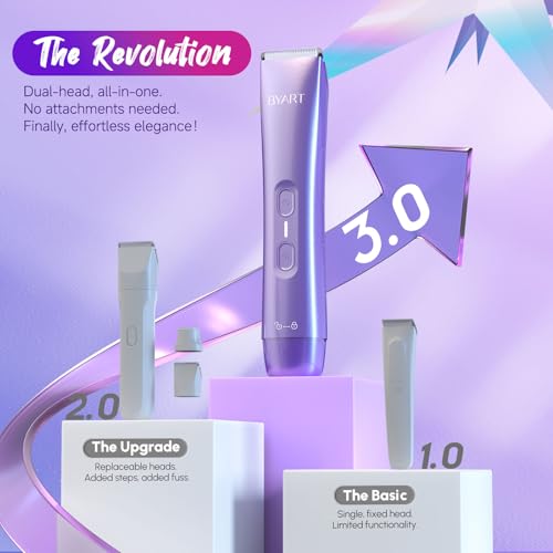 Bikini Trimmer for Women Dual Head ? IPX7 Waterproof & Painless Electric Razors for Pubic Hair, Face, Legs, Underarms ? Portable Cordless Shaver with Fast Charging, Self Care Gifts for Women
