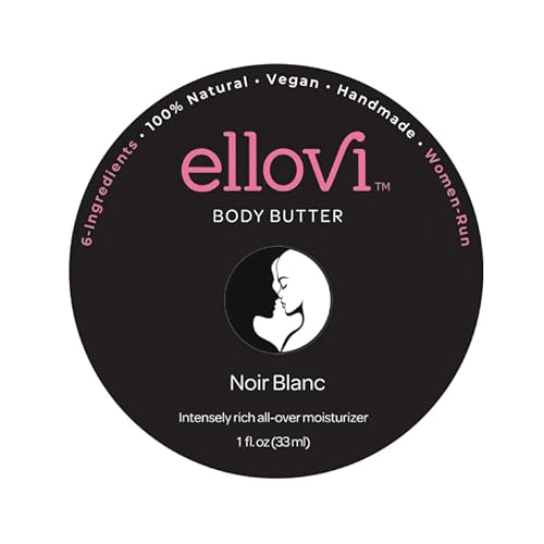Ellovi All-Natural Unisex Body Butter - Noir Blanc - Pure Enough to Eat - Made With Just 6 Vegan Ingredients - 100% Plant-Based Hydrating Moisturizer For Naturally Healthy Skin (1 fl. oz/33ml)