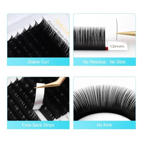 NAGARAKU Double Tips Ellipse Eyelash Extensions Lighter Thinner Split Tips Flat False Lashes 5 Trays in 1 Pack 0.15 D curl 11/12/13/14/15mm Soft Faux Mink Individual False Lash 16 Rows