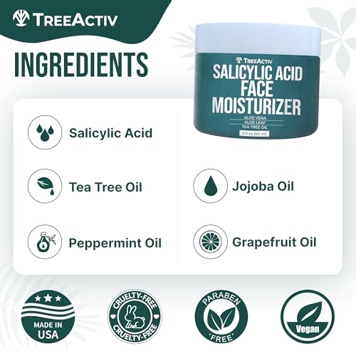 TreeActiv Acne Eliminating Face Cream | Tea Tree Moisturizing Formula for Balanced, Fresh-Looking Skin | Suitable for Sensitive Skin | For Adults and Teens | 2 fl oz