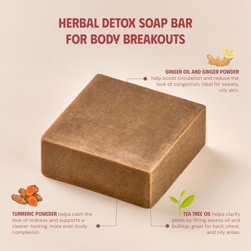 Turmeric Tea Tree Ginger Body Soap Bar 4.2 oz - Exfoliating Detox Cleanse for Back & Chest - Refreshing Lather - Cold Process Handmade (Pack of 1)