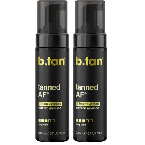 b.tan Self Tan Mousse - Tanned AF - Darkest Self Tanner for Fastest, Darkest Tan, 6.7 Fl Oz (Pack of 2)
