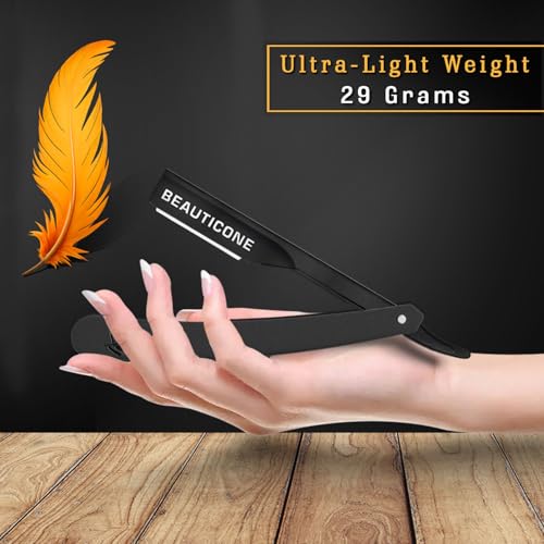 BEAUTICONE¢ç Straight Razors for Men ? Professional Barber Straight Edge Razor Kit with Replaceable Single Edge Blades - Navajas Para Barbero - Pouch Gift Box 1.2 mm Exposed for Close Shave Ultra Light