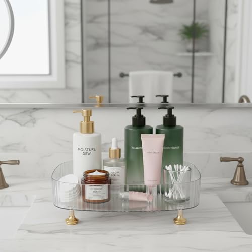 Makeup Organizer 2-Pack, Clear Makeup Brush Holder with Lid + Rotating Tray, Countertop Use, Cosmetic Storage, Make Up Organizers for Counter, Make Up Brush Holder Set for Bathroom Vanity & Dresser
