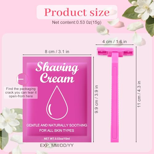 Womens Shaving Cream Bulk Travel and Women's Disposable Razors Individually Wrapped,0.53oz Shave Gel for Women, Care Dry Skin Womens Shave Gel Disposable Razors Women for Travel Guests Homeless£¨10Set£©