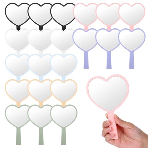 21 Pcs Heart Mirror Hand Held Mirror Valentines Day Gifts Cute Travel Makeup Plastic Heart Shaped Mirrors with Handle Gifts for Women Her Christmas Birthday Party Favor Cosmetic Travel Makeup