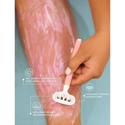 Truly Life Shaver Razor | Best Razor for Sensitive Skin | 5 Blades with Aloe & Shea Butter Infused Gel Bars | Pivoting Head & Flex-Grip Handle for Smooth, Irritation-Free Shave