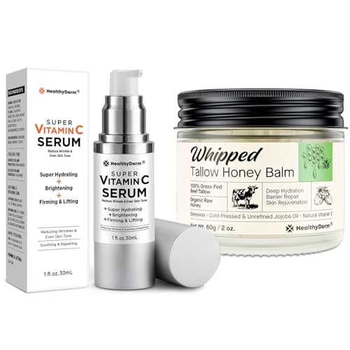 Advanced Nourish & Restore Duo for Mature Skin ? Super Vitamin C Face Serum + Whipped Beef Tallow Honey Balm ? Hydrate, Brighten & Lift for Women Over 60, Anti-Aging Natural Moisturizer Duo
