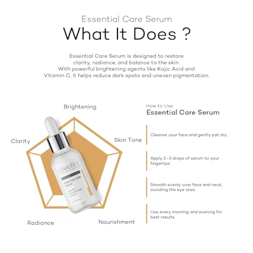Essential Care, Anti Aging with Vitamine C, Kojic Acid, Royal Jelly Extract, Hyaluronate, Glycolic Acid, Dark Spot Remover, Anti-Wrinkles, Glowing face, Brightening Skin Serum,30 Ml 1.01fl oz