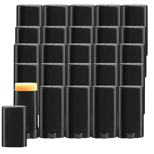 25pcs 15ml/0.5oz Empty Black Plastic Oval Deodorant Containers,Top-Fill Lip Balm Tubes,Refillable Twist-Up Lipstick Tubes for DIY Homemade Chapstick,lip Balm