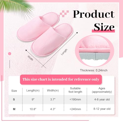 6 Pairs Kids Disposable Slippers Non Slip Closed Toe Spa Slippers Comfortable House Spa Indoor Outdoor for 4-12 Years Old Boys Girls Party Hotel Travel(Pink,M)