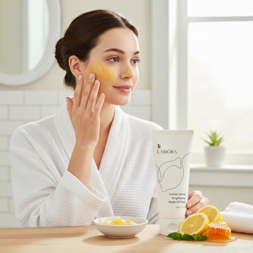 Lemon Honey Face Mask Wash-Off Pack & Scrub ? 5-Minute, Exfoliating, Hydrating, Gentle for Sensitive Skin, with Manuka Honey & Lemon Extract, 3.52 oz (100 g)