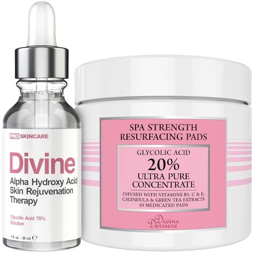 Anti Aging Skin Care Set: Glycolic Acid Peel 70% & Glycolic Resurfacing Pads - This Ultra Potent Duo Will Purify Your Skin & Eliminate Wrinkles, Acne Scarring For an Ultra Clear & Glowing Complexion