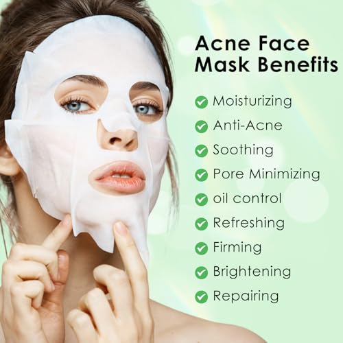 IREV Face Masks Skincare, Salicylic Acid Facial Mask, Moisturizing Sheet Mask For Acne Prone,Oily, and Sensitive Skin, Deep Cleansing Mask 10 Sheets