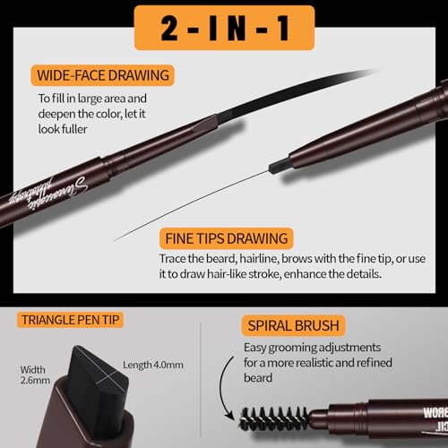 Noerrors 12Pcs Beard Pencil Filler for Men, Mustache Beard Pen Set, Hair Enhancement Pencil Kit for Men Hairline, Barber Lineup Styling Waterproof Long Lasting #Black