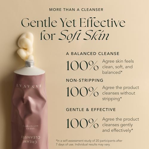 RANAVAT Cream Cleanser - Daily Facial Cleanser Doubles as Waterproof Eye Makeup Remover - Gentle Face Wash to Detoxify and Nourish (3.4 oz)
