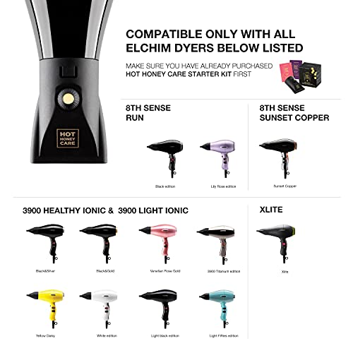 Elchim Hot Honey Care: Anti Frizz and Hair Gloss System for Dry/Damaged Hair, Hair Serum and Blow Dry Starter Kit, Hair Dryer Concentrator Compatible with Elchim Compact Hair Dryers