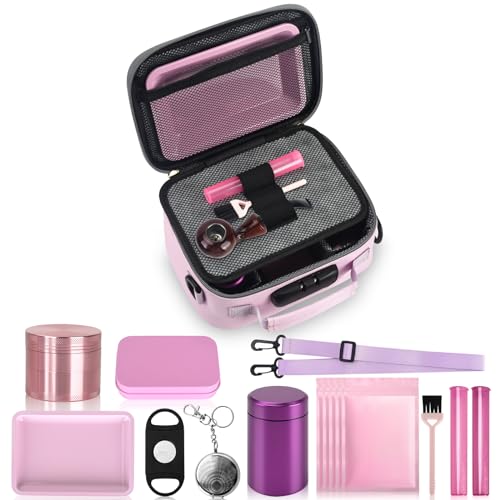 PU Leather Storage Bag Complete Kit with 10 Small Accessories, Portable Travel Storage Case with Lock and Great Gift for Women, Childproof Organization Container Box 9 X 6 X 4 Inches (Pink)