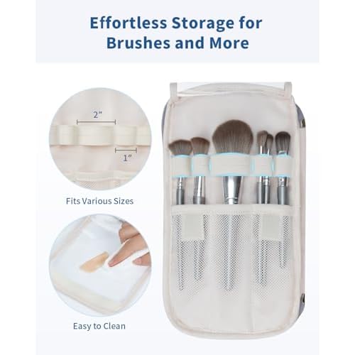 WANDF Travel Toiletry Bag for Women, Wide-open Large Makeup Bag with Handle, Puffy Makeup Organizer for Toiletries, Cosmetics, Accessories, Essentials (Slate Blue)