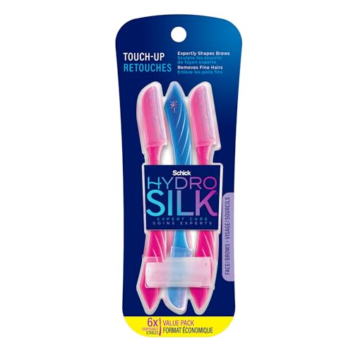 Schick Hydro Silk Touch-Up Dermaplaning Tool with Precision Cover, 6ct | Dermaplane Razor, Face Razors for Women, Eyebrow Razor, Facial Razor, Dermaplaning Razor, Womens Face Razor Peach Fuzz Remover