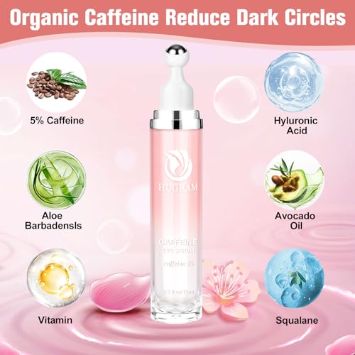 5% Caffeine Eye Serum, Eye Cream with 360¡ÆMassage Ball for Dark Circles and Puffiness, Fine Lines and Under Eye Bags, 0.5 fl.oz Under Eye Roller Cream, Efficient in Fine Lines and Under Eye Bags