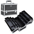 FRENESSA Makeup Train Case Makeup Case 12.6 Inch Large Cosmetic Box Organizer Travel Storage Professional Make Up Train Carrying Case with 6 Trays Locking Shoulder Strap Hard Vanity Storage Black