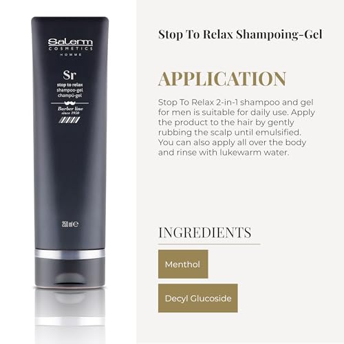SALERM - 2-in-1 Gel and Shampoo - Stop To Relax Homme Barber Line - 250 ml - for All Hair and Skin Types - Refreshing and Relaxing Fragrance - Daily Use - Gentle Cleaning