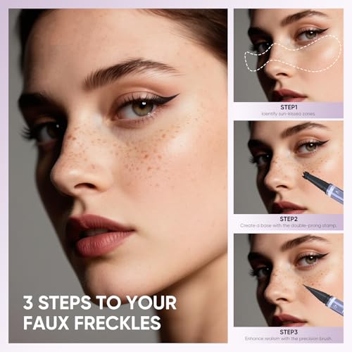 2CHILL Dual Ended Freckle Pen, 2 in 1 Microblading Fake Freckles and Eyebrow Pen, Waterproof Natural Lifelike Freckle Stamp, Faux Makeup Last All Day (02 Brown)