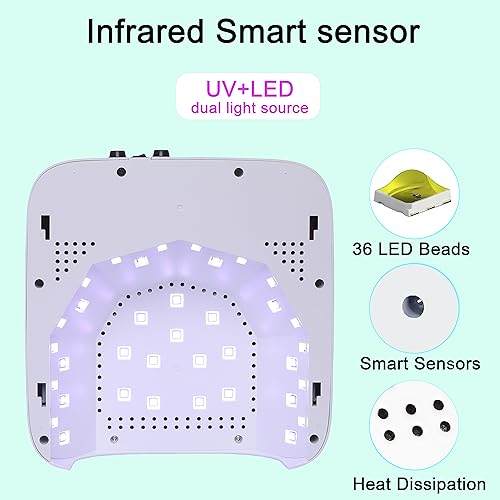 72W Cordless LED Nail Lamp, Rechargeable UV Nail Dryer for Gel Polish, Portable Manicure Light with 4 Timers, LCD Display, 36 LED Beads