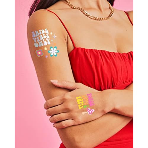 xo, Fetti Groovy Bachelorette Temporary Tattoos - 54 Foil Styles | 70's Bach Party Decoration, Bridesmaid Favor, Last Disco, Pastel Dazed Engaged
