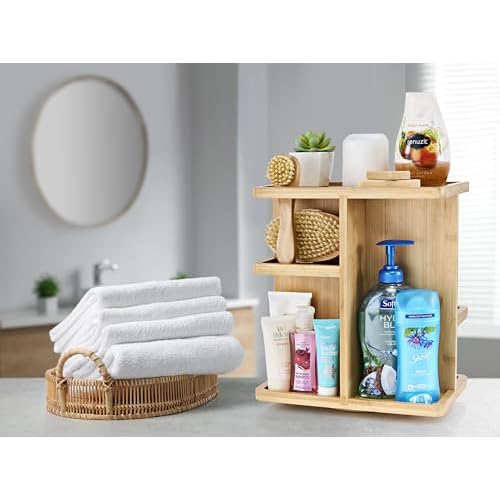 Sorbus 360¡Æ Makeup Organizer - Bamboo Wood Make Up Storage Carousel for Cosmetics, Skin Care Rotating Makeup Organizer for Vanity, Bathroom Storage