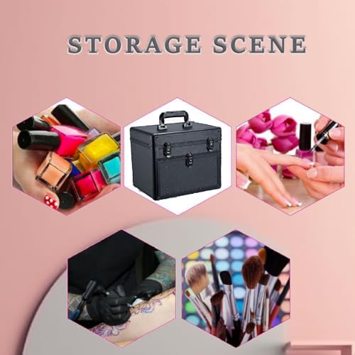 Professional Nail Polish Case Organizer, Nail Box Organizer Case with Double Layer Aluminum for Nail Organizers and Storage Suitable for Nail Tech, Nail Kit-Black