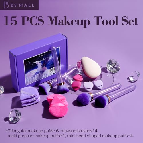 BS-MALL Professional 4 Pcs Makeup Brush Set WithTriangle Sponges, Extra-large Dual-purpose Makeup Sponge & Soft Finger Sponges for Flawless Daily Use - Travel-friendly Multi-purpose & Makeup Sponges