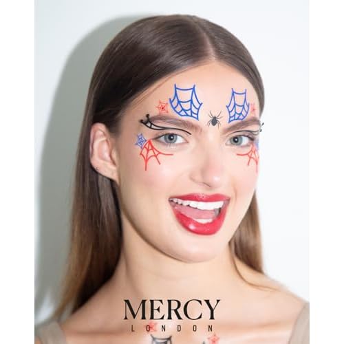 Spiderwebs Face Jewels by Mercy London Red Blue Black Costume Accessories Face Gems Jewels All In One Halloween Headpiece Stick On Spider Man
