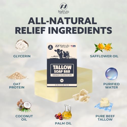 Beef Tallow Soap Bar ? All Natural Grass Fed Tallow Soap Unscented ? Moisturizing Face & Body Wash Great for Eczema, Dry, Itchy, Sensitive Skin ? Handcrafted Bath Soap for Adults, Kids, Made in USA
