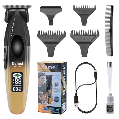 KEMEI 1787 Beard Trimmer for Men, Cordless Hair Trimmer with LED Display, 9000 RPM Hair Clippers for Barber with 2000 mAh Battery, DLC Coated T-Blade