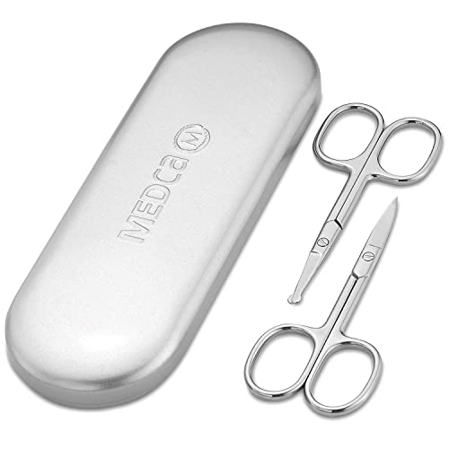 Stainless Steel Grooming Scissors - Eyebrow Scissor, Beard & Mustache Trimming Set, Small Curved & Rounded Tip Facial Hair Trimmer Kit for A Much Safer Ear, Nose Hair Clipper for Men & Travel Case