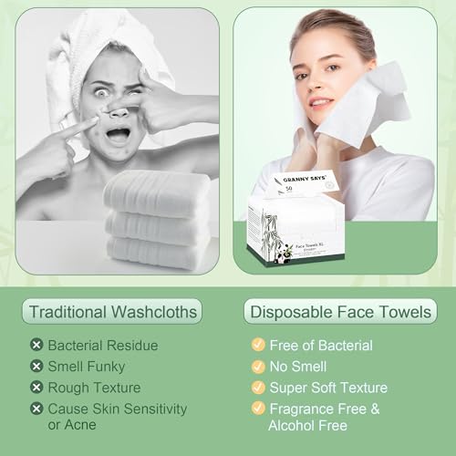 GRANNY SAYS Disposable Face Towel, Face Towelettes Disposable, 10"¡¿12" Thick Soft Face Towels, Disposable Towels for Remove Makeup, Facial Cleansing, Nursing, Travel, 50 Count/1 Pack