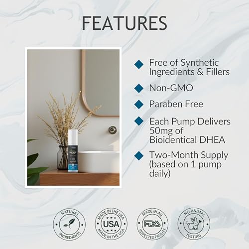 DHEA Cream 50mg for Women and Men, Maximum Strength Natural DHEA Cosmetic Formulation for Skin Hydration Balance, Pure, Non-GMO, Gluten-Free, Paraben-Free, Skin Cream 2-Month Supply (Unscented - 3oz)
