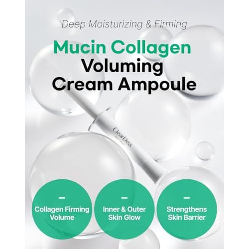 Mucin Collagen Voluming Ampoule Moisturizer Face Cream (Dual Collagen + Mucin Care) ? Deep Hydrating Facial Skin Care for Women, Glow Up Skincare Essentials - 0.14 Fl Oz x 5ea