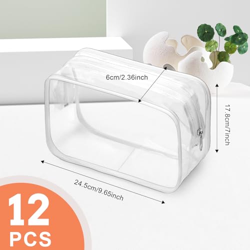 12 PCS Clear Makeup Bags,Clear Toiletry Bag,PVC Clear Cosmetic Bags with Zipper,Portable Transparent Toiletry Bags for Travel Women Men(White,Large)