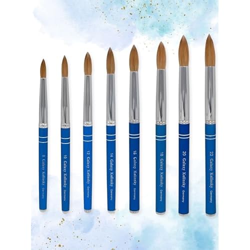 Acrylic Nail Brush Pure Kolinsky Hair Round Shape Blue Metal handle (Size 10)