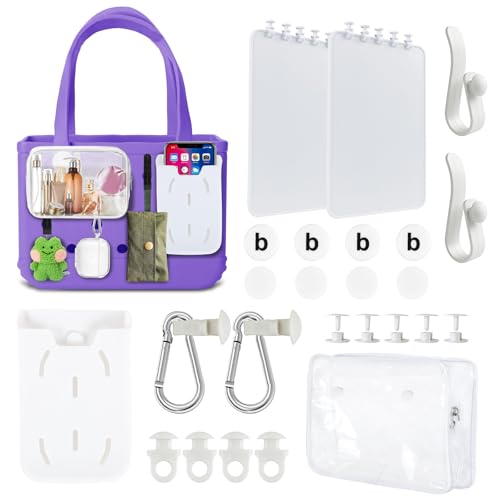 16 PCS Beach Bag Accessories Including Bag Hooks, Insert Key Chain Holder, Divider Tray, Clear Insert Bags,Replacement Rivets,Phone Holde (white)