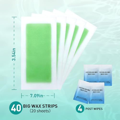 Wax Strips, 40 Pcs Wax Strips For Face & Body, Waxing Strips For Hair Removal At Home For Facial, Arms, Legs, Underarms, Bikini, Back, Women And Men (40*Big)